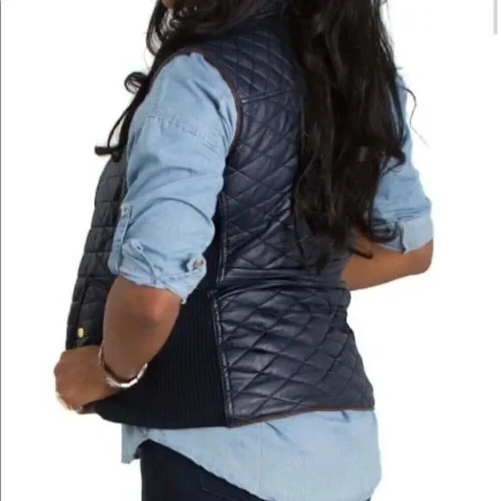FATE Rowen Faux/Vegan Leather Quilted Full Zip Navy Vest Sz Med - Picture 2 of 5